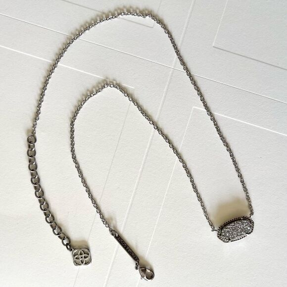 Kendra Scott Elisa Platinum Drusy Pendant Silver Necklace - Picture 9 of 14